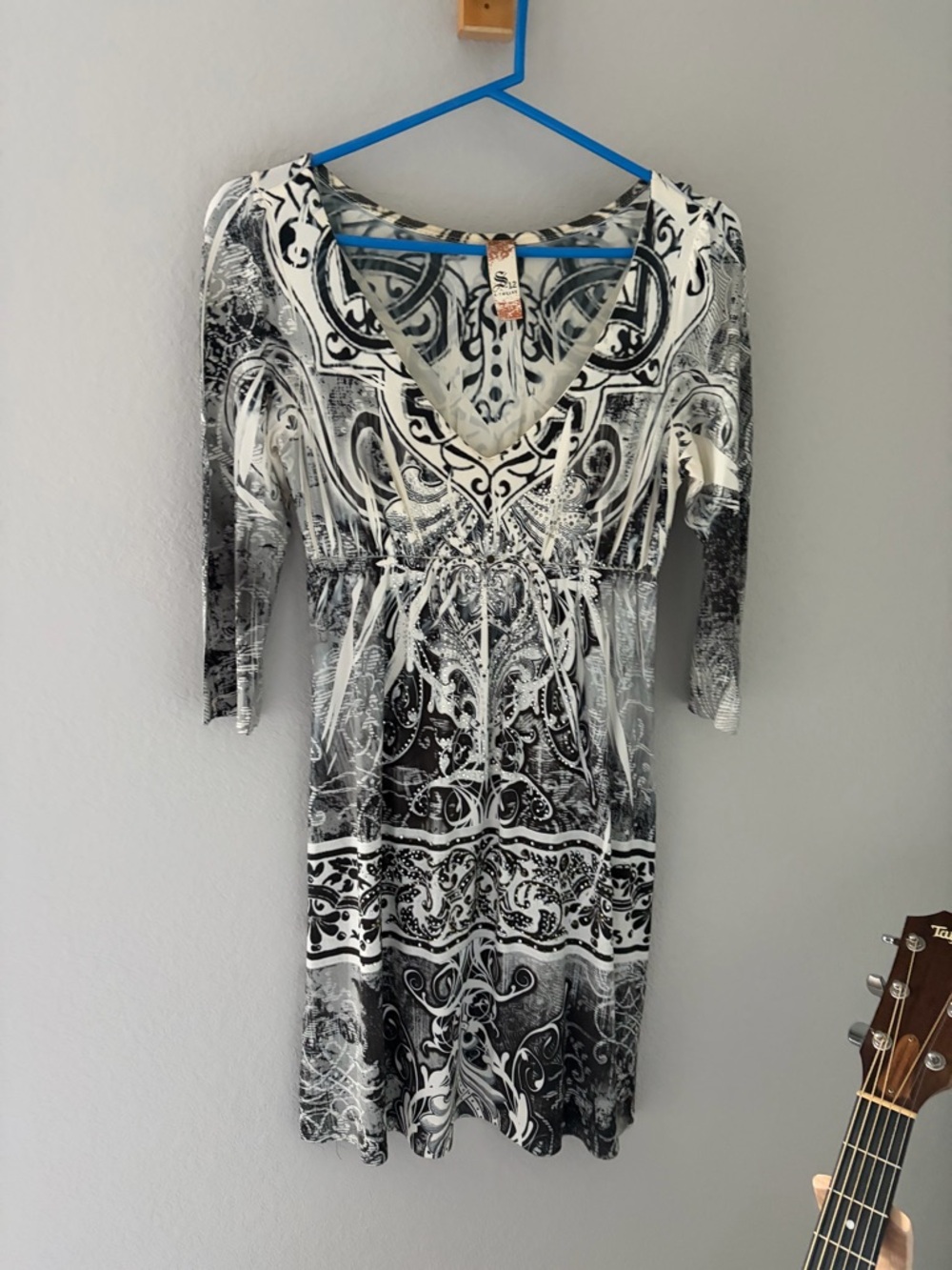 S-Twelve Black and White Printed Long Sleeve Dress